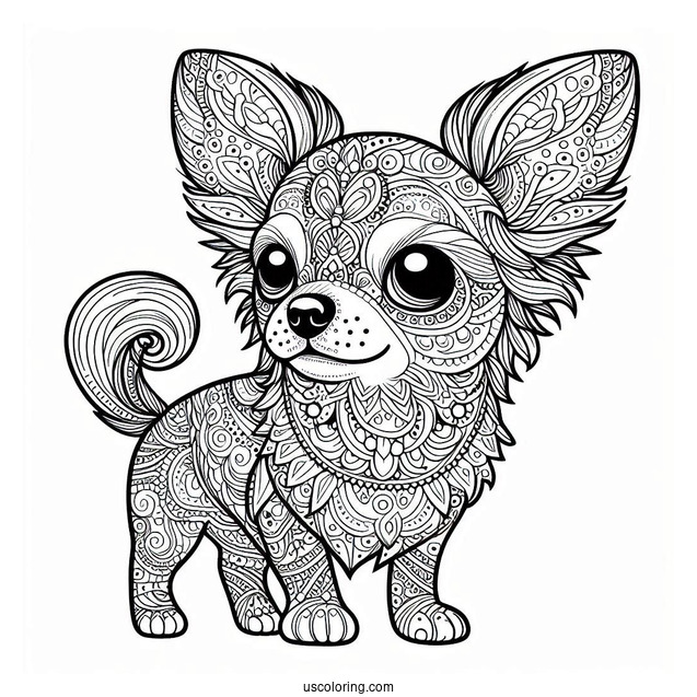 Intricate Chihuahua Coloring Page Mandala