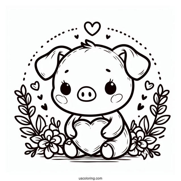 Piglet Coloring Page Wearing A Heart Sign