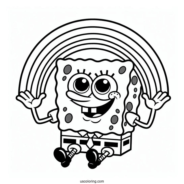 SpongeBob Making Rainbow With Hands Coloring Page