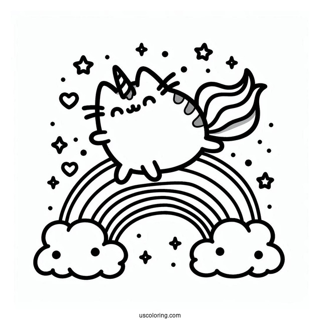 Unicorn Pusheen Cat Jumping Over Rainbow