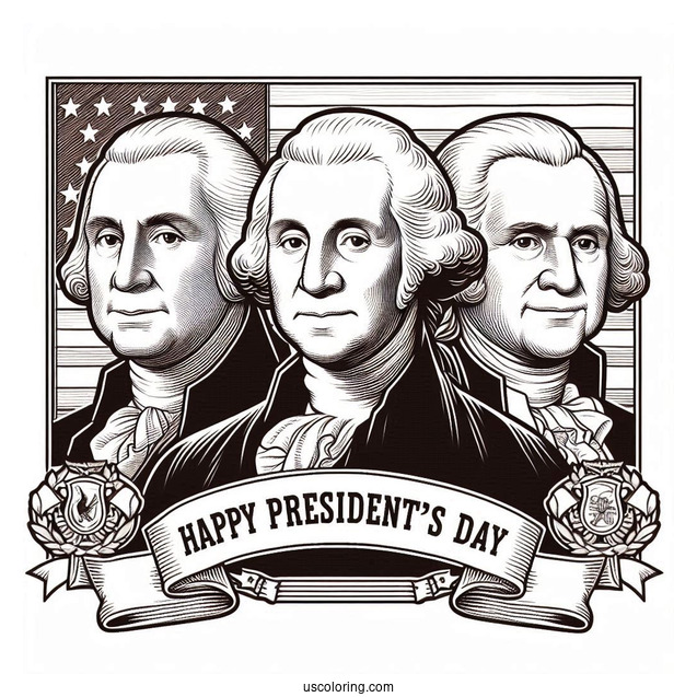 Founding Father s Portraits With President s Day Banner Coloring Page
