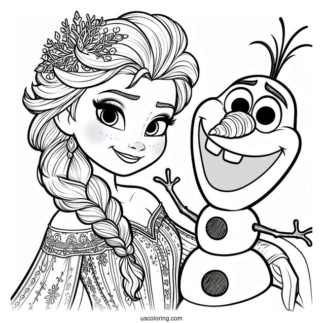Elsa And Olaf From Frozen Coloring Page