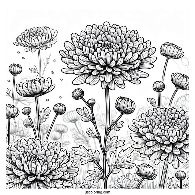 Flower Coloring Pages Of Chrysanthemum In The Field