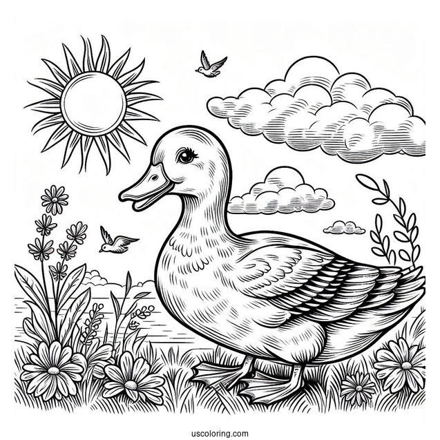 Realistic Duck Under The Summer Coloring Page Of Sun