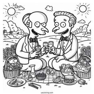 Simpsons Coloring Pages Of Mr Burns And Mr Smithers Having A Romantic Picnic