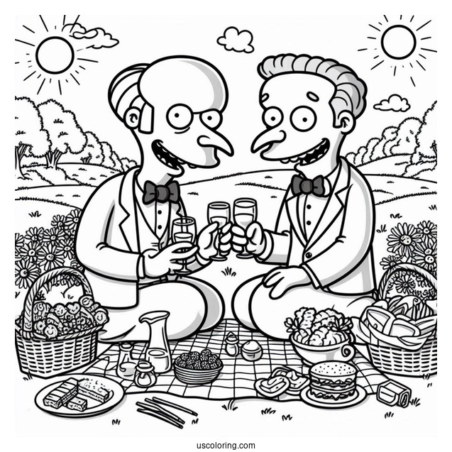 Simpsons Coloring Pages Of Mr Burns And Mr Smithers Having A Romantic Picnic