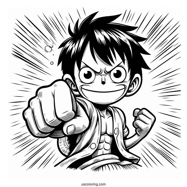 Monkey D. Luffy Coloring Page Punching The Air
