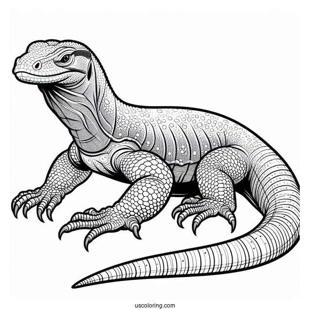 Lizard Coloring Page of Komodo Dragon Walking