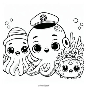 Octonauts Coloring Page Of Captain Barnacle, Shellington, And Vegimals
