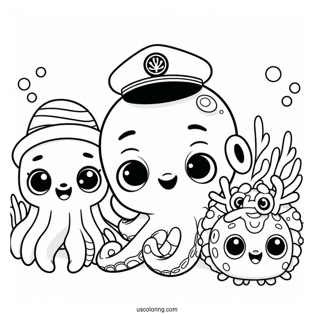 Octonauts Coloring Page Of Captain Barnacle, Shellington, And Vegimals