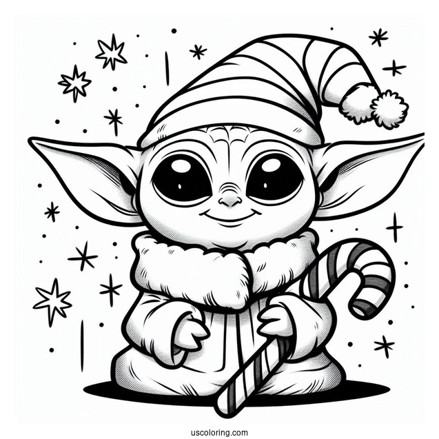 Baby Yoda Christmas Coloring Page With Candy Canes