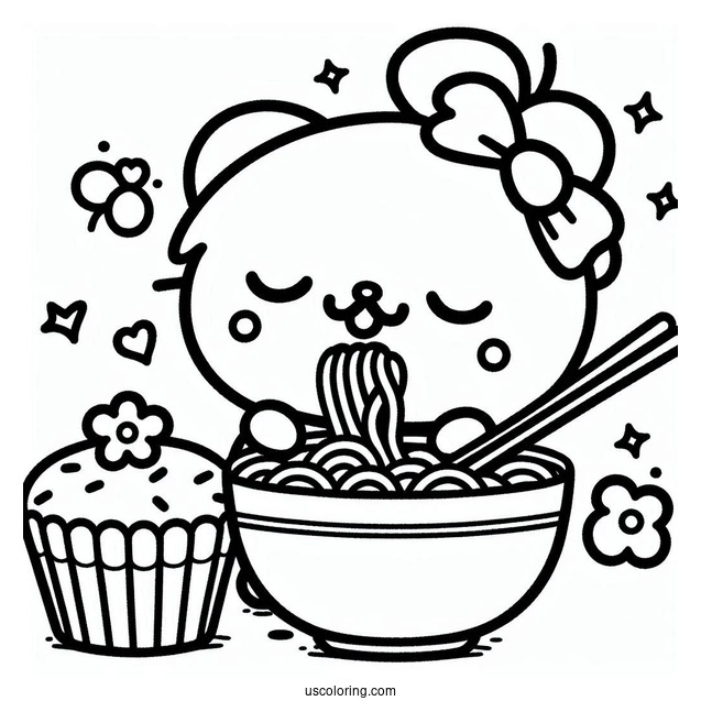 Pompompurin Eating Noodles With Muffin