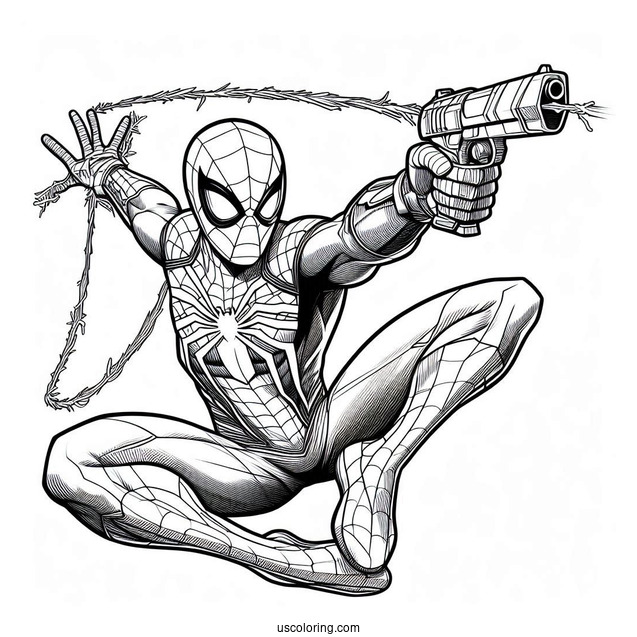Spider-Man With Web Shooter Pose Coloring In
