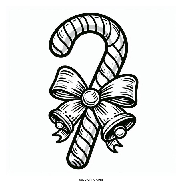 Christmas Candy Cane With Bells To Color