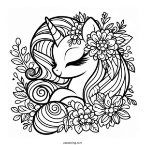 Rarity Coloring Page Covered In Flowers For Kids