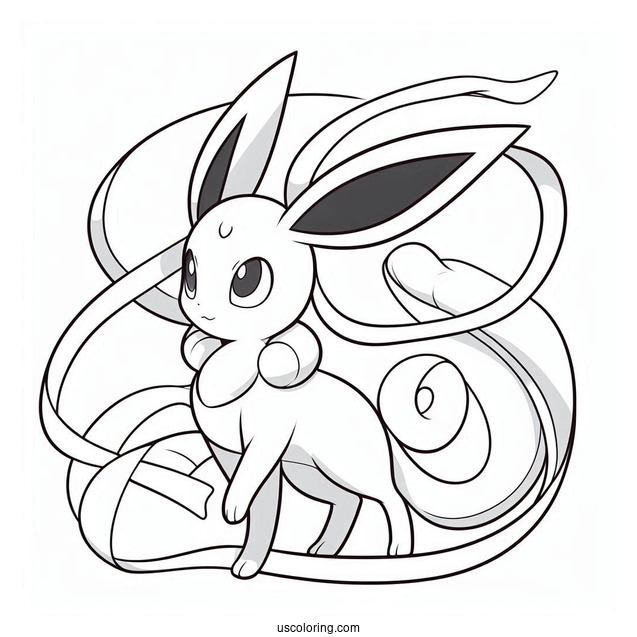 Simple Sylveon Coloring Page Outline With Long Ribbons
