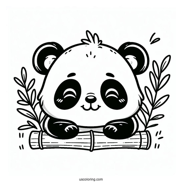 Cute Outline Of Panda With Bamboo