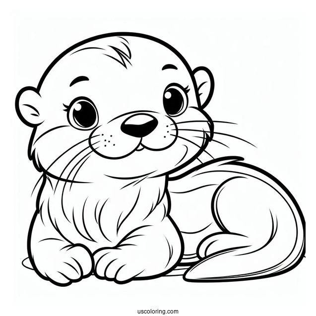 Smiling Otter Coloring Page Outline