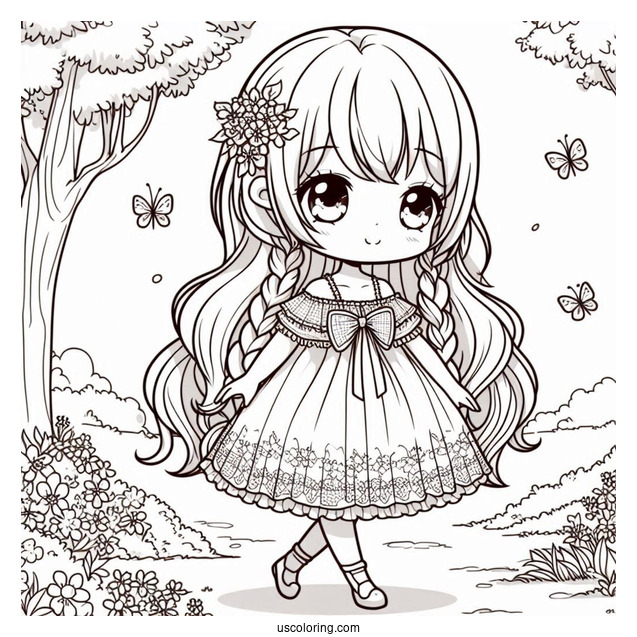 Chibi Girl In A Pretty Dress Walking In Nature