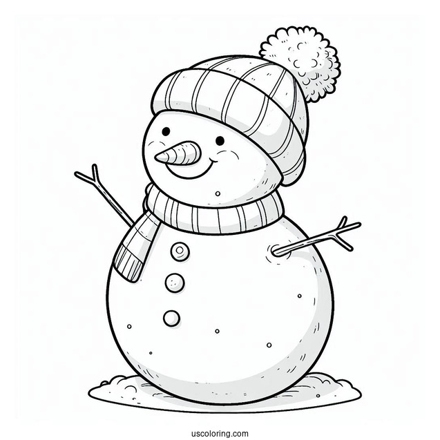 Realistic Looking Snowman To Color For Preschoolers