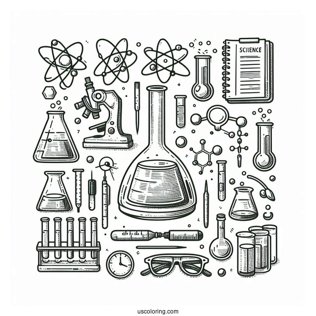 Science Coloring Page Of Laboratory Tools And Symbols