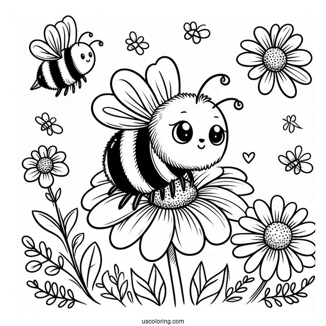 Pretty Little Bee Coloring Page Perched On A Daisy