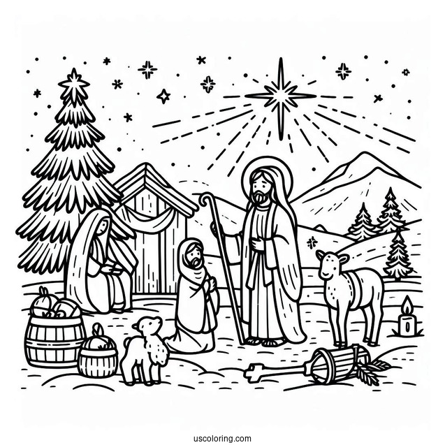 Simple Nativity Coloring Page of Jesus For Preschoolers