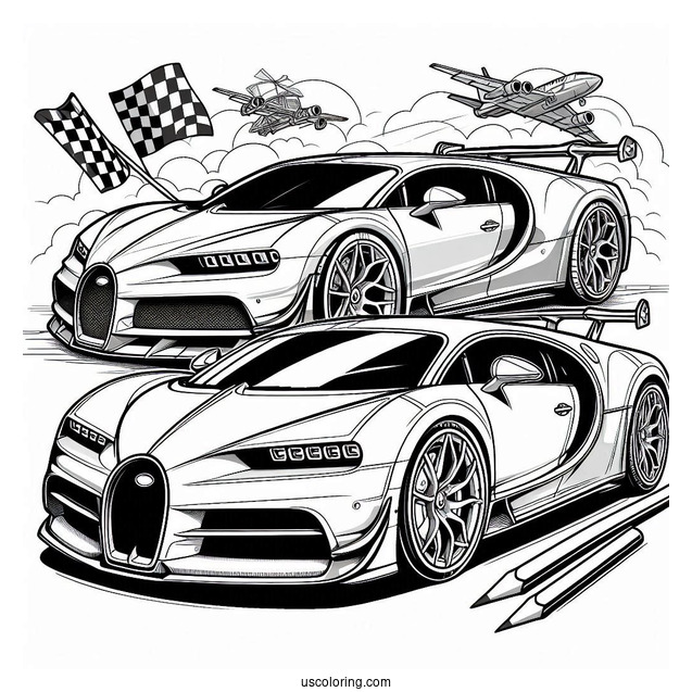 Lamborghini Revuelto vs Bugatti Coloring Page