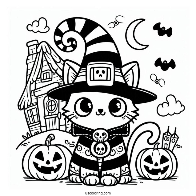 Halloween Themed Pete The Cat Coloring Page