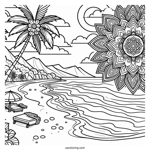 Summer Coloring Page Of Beach Landscape Mandala