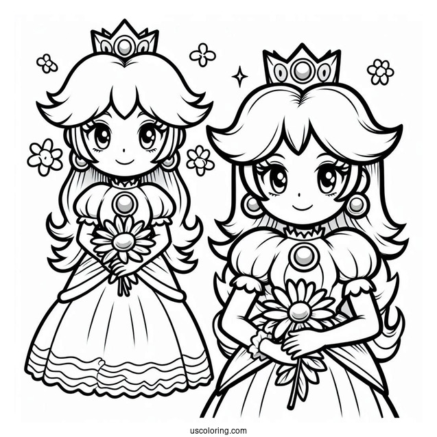 Princess Peach And Princess Daisy Coloring Page In Super Mario Bros