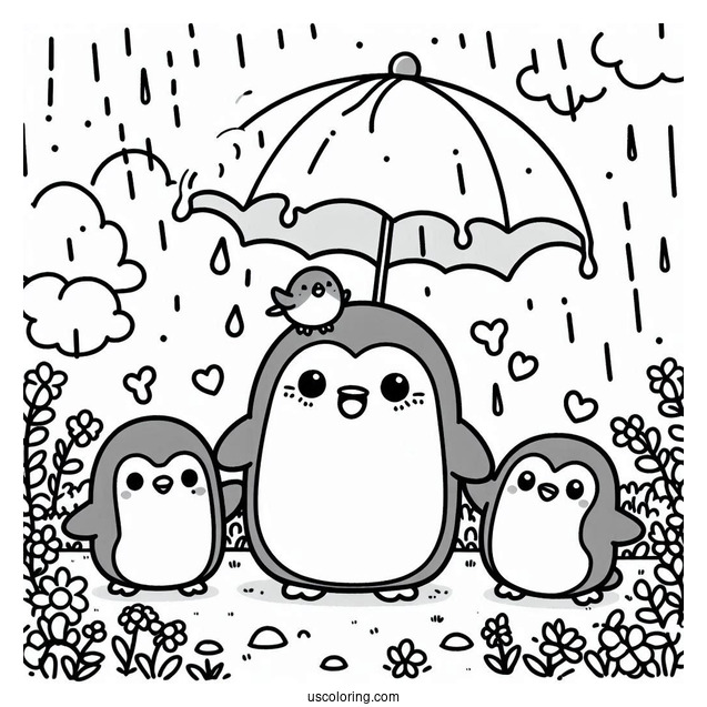 Sumikko Gurashi Coloring Page Of Tokage With Penguin And Minnikos Under The Rain