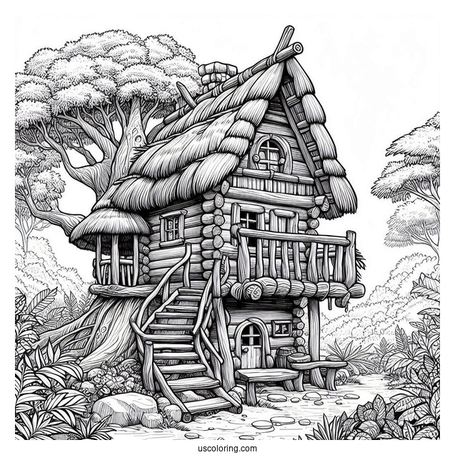 Detailed Tree House In Tarzan Coloring Page