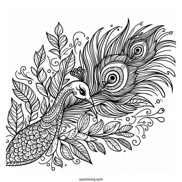 Peacock Bird Feather Coloring In