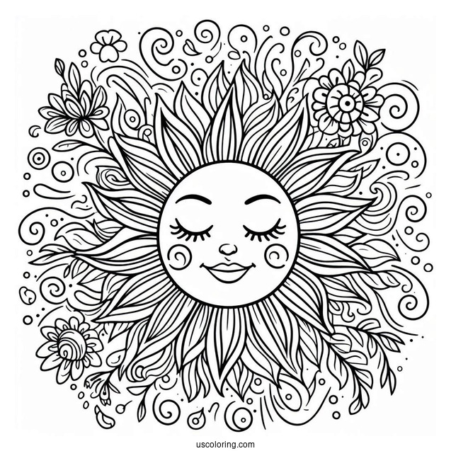 Summer Coloring Page Of Sun With Face