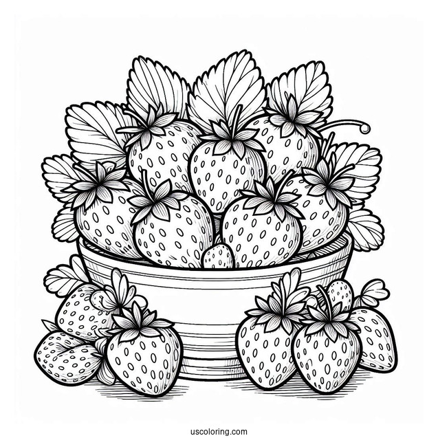 Bunch Of Strawberries In A Bowl Coloring Sheet