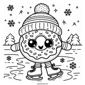 Excited Donut Coloring Page Ice Skating In Winter