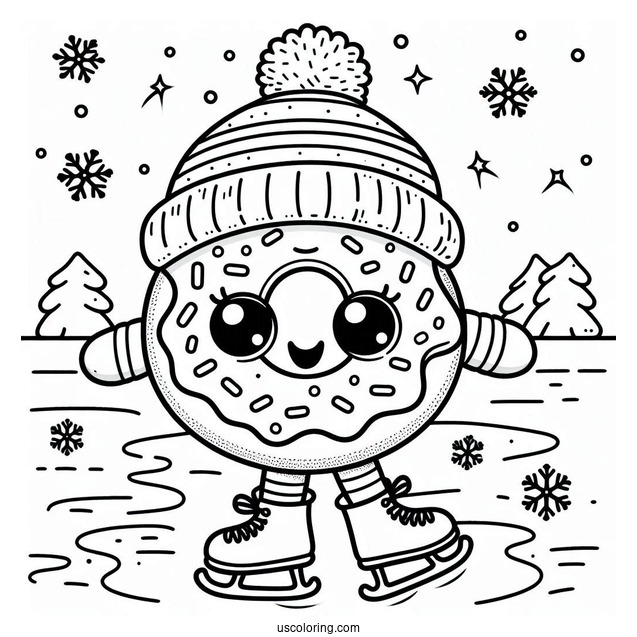 Excited Donut Coloring Page Ice Skating In Winter