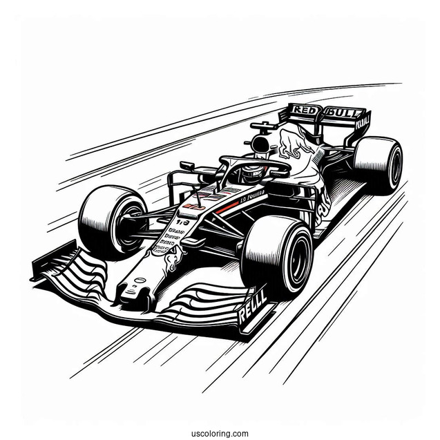 F1 Coloring Page Red Bull Racing RB18 On Race Track