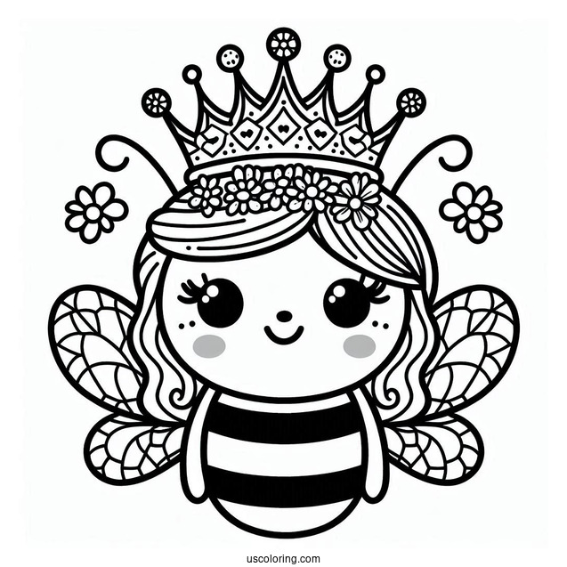 Queen Bee Coloring Page Wearing A Crown For Kids