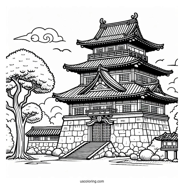 Japanese Castle Coloring Page