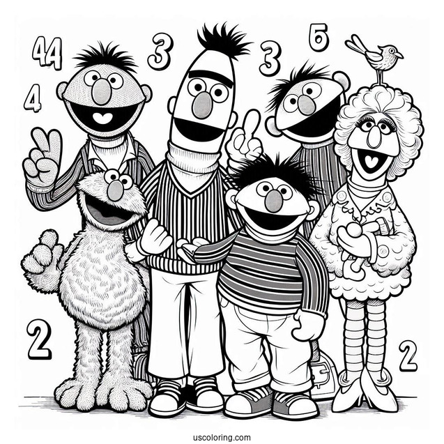 Bert, Elmo, Big Bird, Zoe, Ernie, And Count von Count