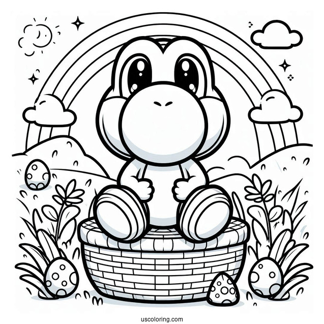Kawaii Yoshi Sitting In Field Coloring For Kids