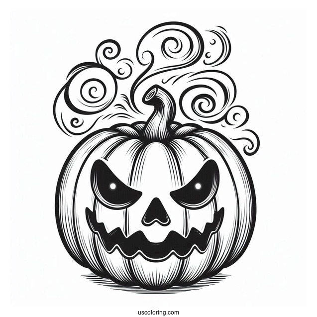 Pumpkin Coloring Page Of Jack O Lantern With Smoke Coming Out Of Its Eyes