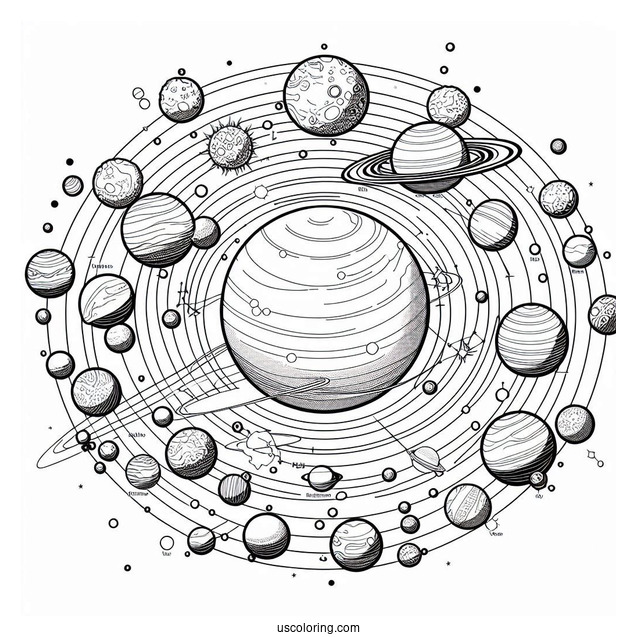 Solar System Map Excluding Pluto Coloring Page