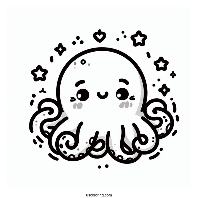 Kawaii Octopus Coloring Page For Kids