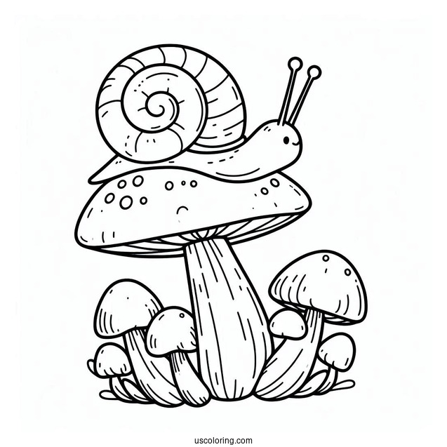 Snail Crawling On Top Of A Mushroom Coloring Page For Preschoolers