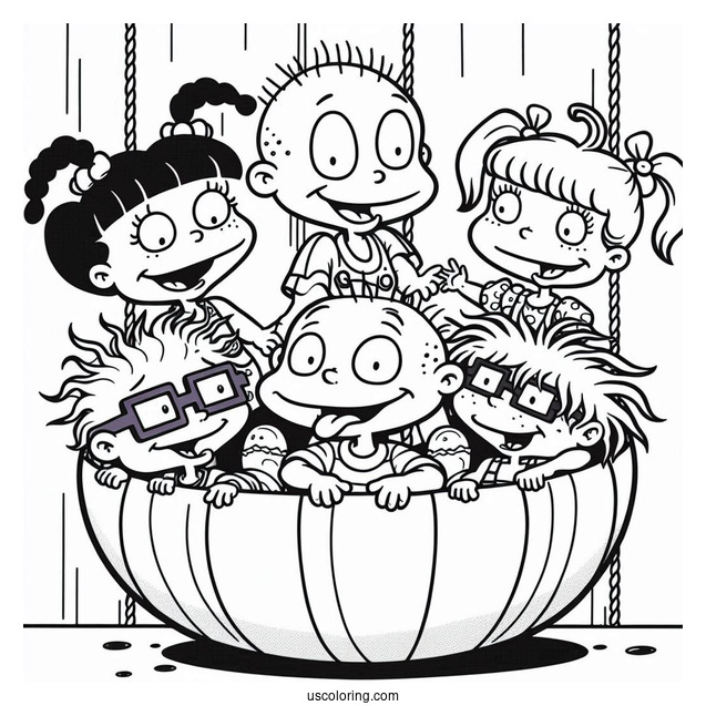 Rugrats Coloring Page Of Tommy, Chuckie, Angelika, Susie, And Dil In Ball Pit