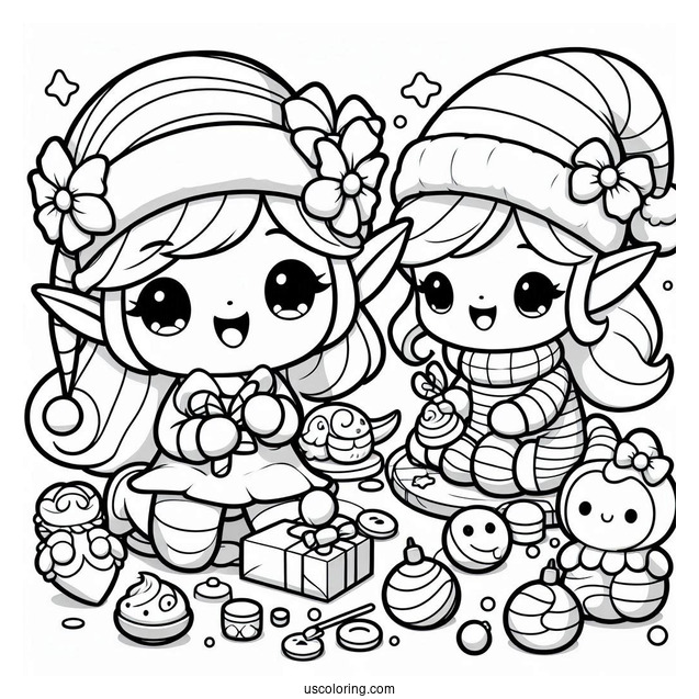 Kawaii Themed Elf Making Toys To Color