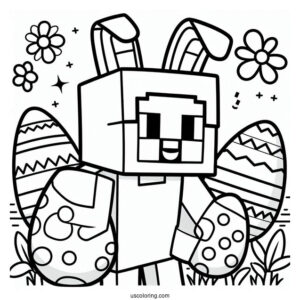 Minecraft Steve With Bunny Ears And Easter Coloring Page Of Eggs